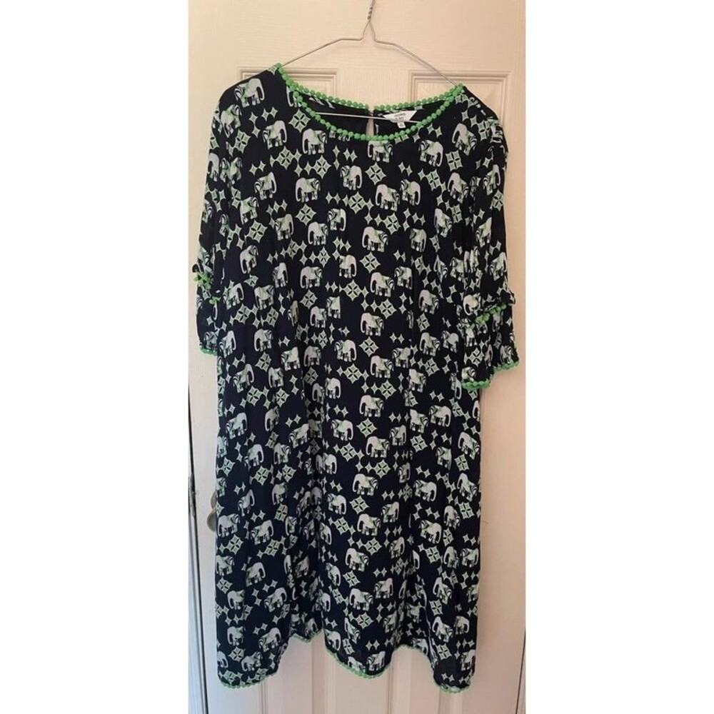 Crown & Ivy Shift Dress Womens Size XL Blue Green Elephant Print